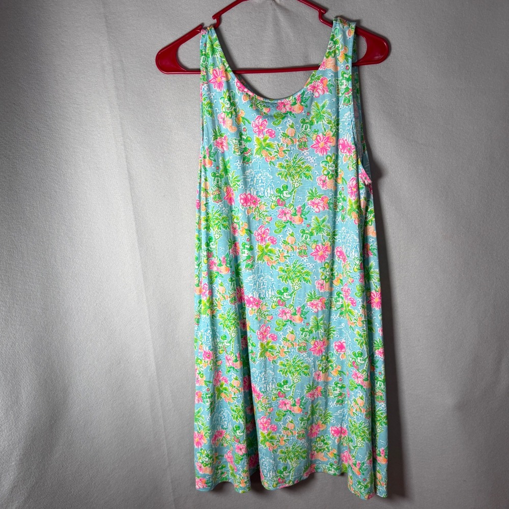 Disney Lilly Pulitzer Dress Womens Large Blue Floral Mickey Strappy Knit EUC - Picture 3 of 10